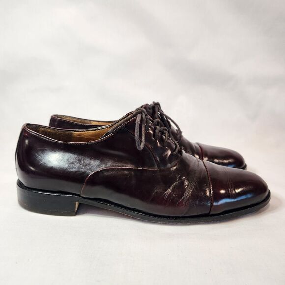 Mario Calugi Mens 7.5 Dress Shoes Brown Glossy Made in‎ Italy Lace Up - Picture 2 of 9
